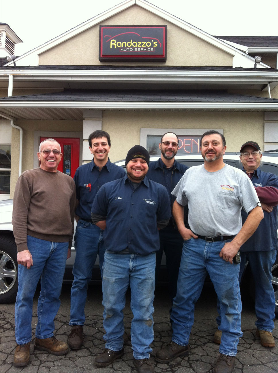 Randazzo’s Auto Service team of trusted experts (left to right) Sal Randazzo, Carlo Randazzo, Mike Gonzalez (Retired), Mike Dombrowiak, Little Vito Randazzo, Vito Randazzo.